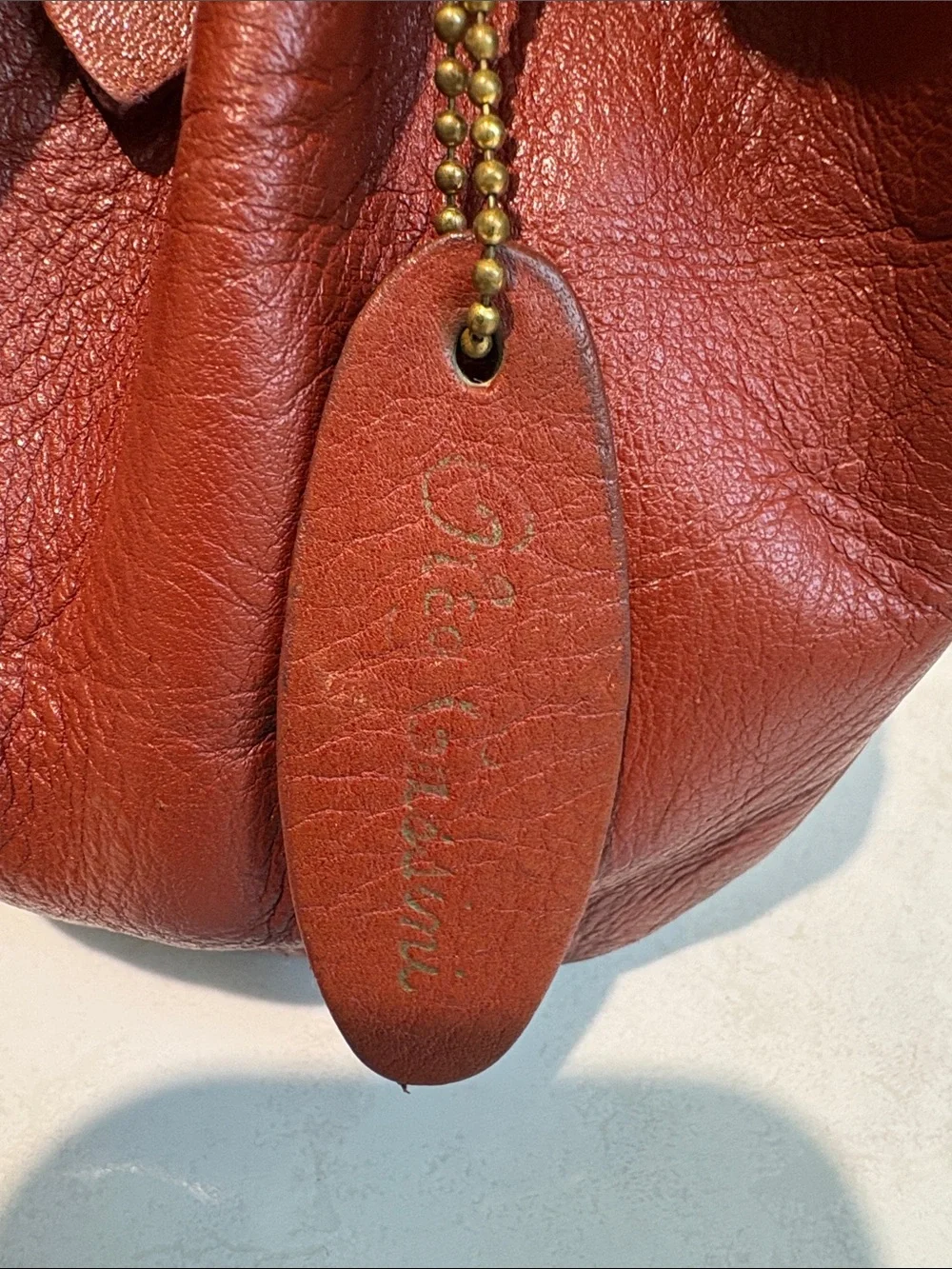 Oleg Cassini Vintage Logo Brown Two Tone Leather Satchel Handbag